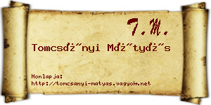 Tomcsányi Mátyás névjegykártya